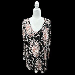 Popana black and pink floral, long sleeve shirt